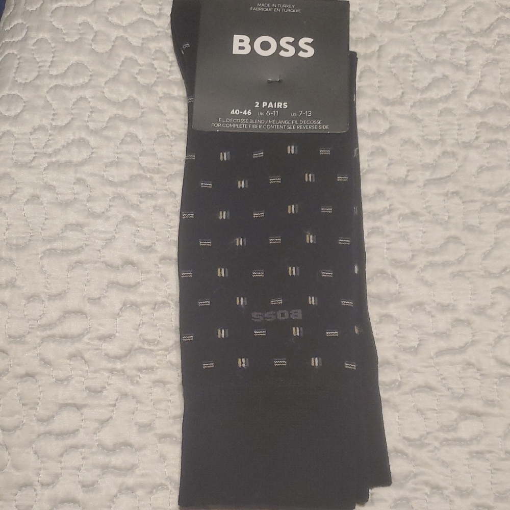 Boss Men's Black and Gray Patterned Dress Socks